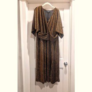 Eloquii Midi Dress Stretch Metallic Gold Plus Size 14 16 Holiday NWT